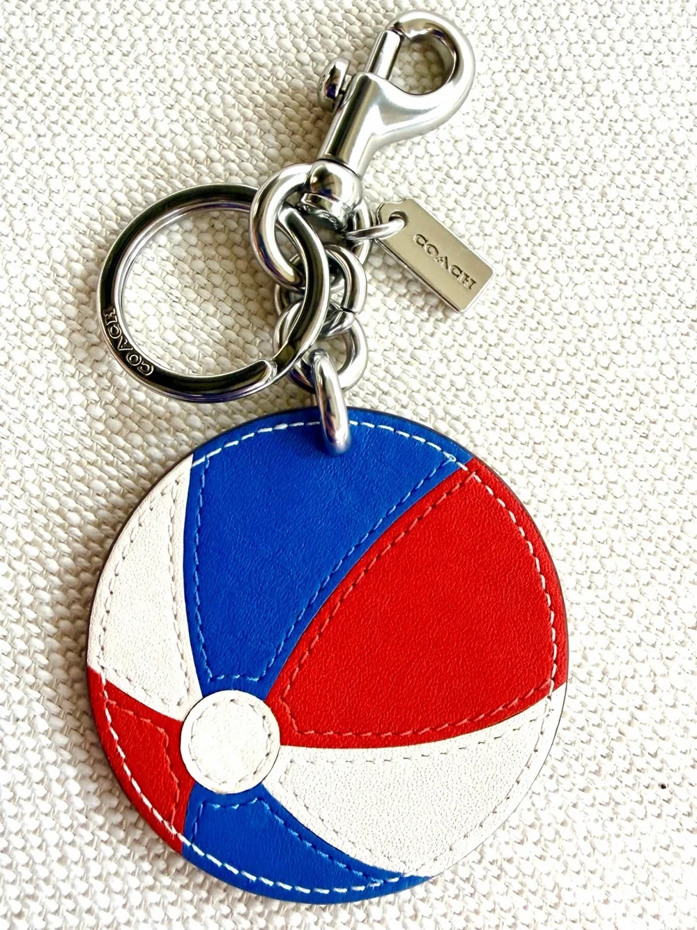 COACH Beach Ball Leather Bag Charm Keychain Red White Blue CU260
